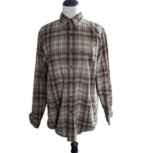 Arrow Blue Jeans Co. Size Med Brown Plaid Shirt Long Sleeve Button UP